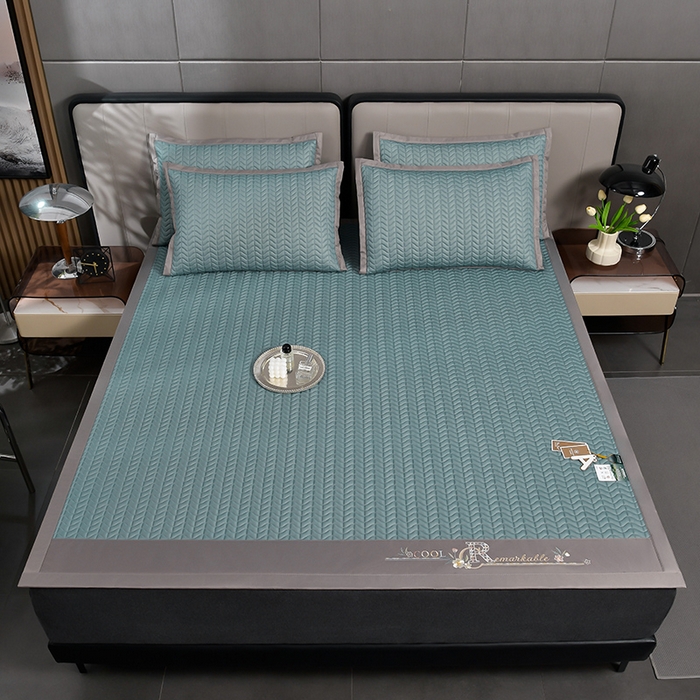 91家纺网 家纺一手货源 找家纺 小牛席业 2026新款CR冷感乳胶席系列凉席藤席冰藤席竹席空调席草席冰丝席豆豆席乳胶席三件套 CR冷感乳胶席系列(宝石蓝）