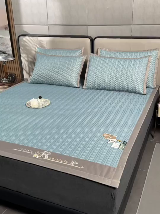 91家纺网 家纺一手货源 找家纺 小牛席业 2026新款CR冷感乳胶席系列凉席藤席冰藤席竹席空调席草席冰丝席豆豆席乳胶席三件套 CR冷感乳胶席系列(宝石蓝）