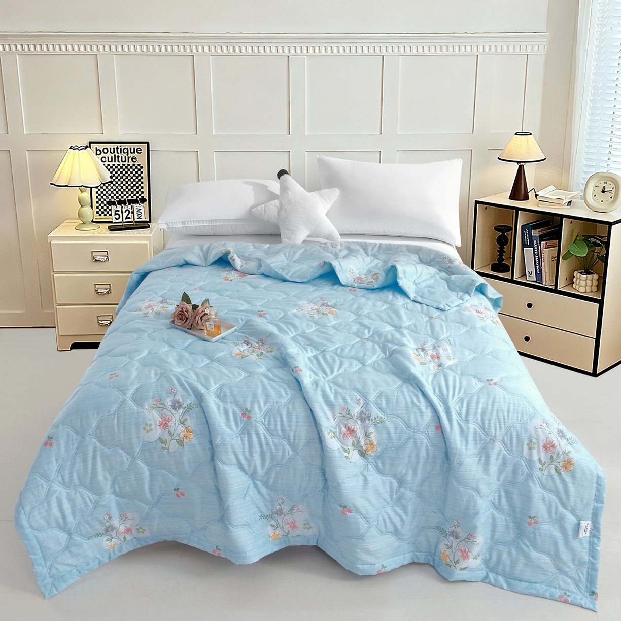 好欣怡家纺 2026新款海藻棉夏被夏凉被 蓝屿花