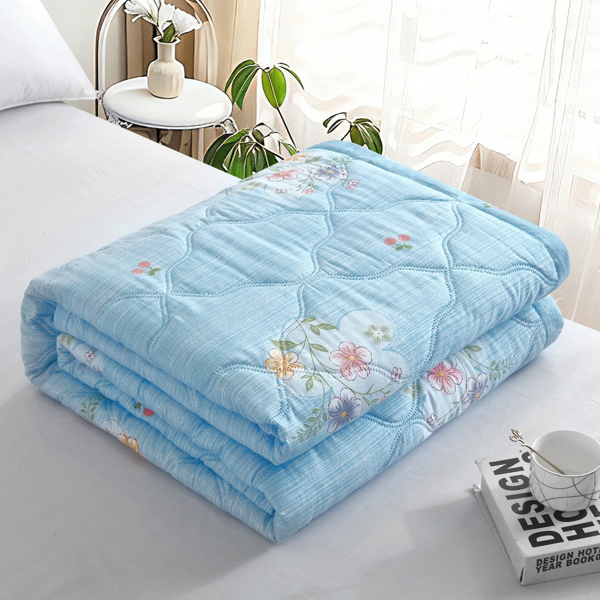 91家纺网 家纺一手货源 找家纺 好欣怡家纺 2026新款海藻棉夏被夏凉被 蓝屿花