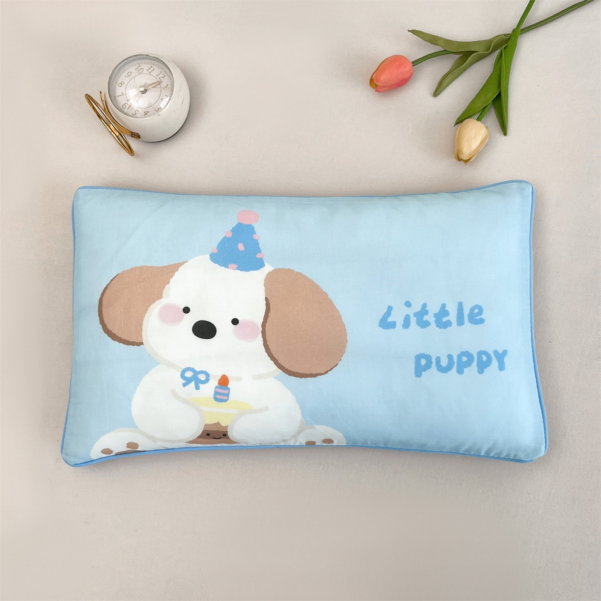 91家纺网 家纺一手货源 找家纺 雯豆家纺 2026新款全棉双层纱布枕套儿童卡通枕芯定位纯棉大版枕头套 双层纱-欢乐小狗