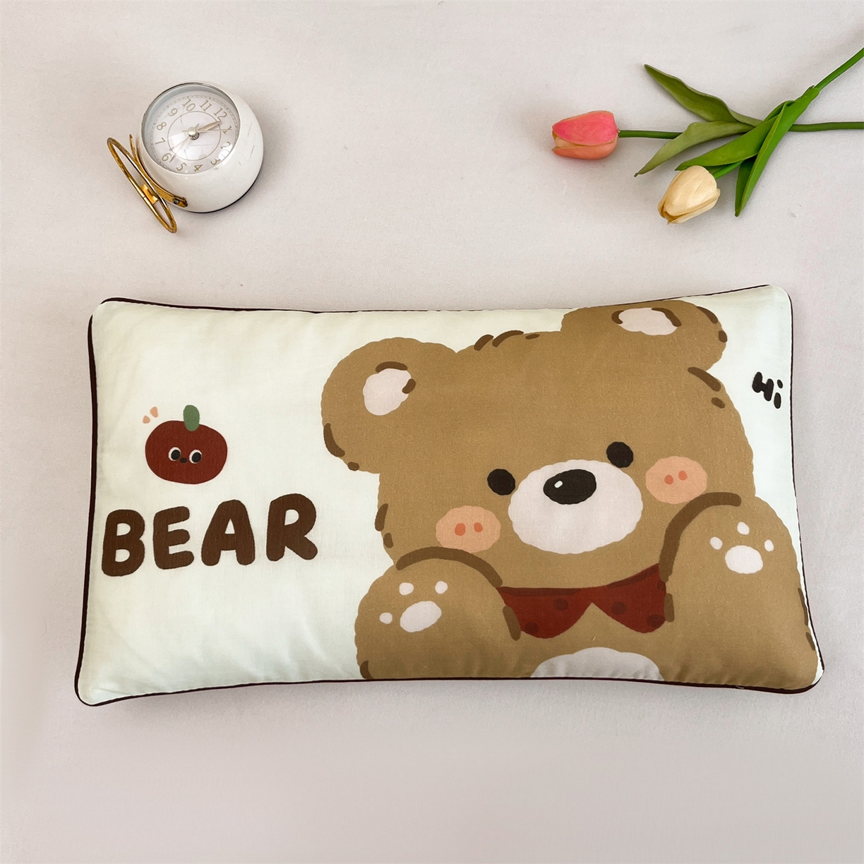 91家纺网 家纺一手货源 找家纺 雯豆家纺 2026新款全棉双层纱布枕套儿童卡通枕芯定位纯棉大版枕头套 双层纱-快乐熊