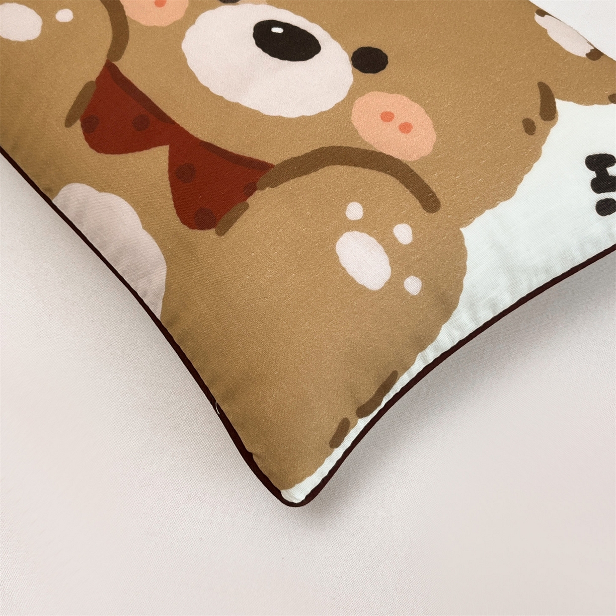 91家纺网 家纺一手货源 找家纺 雯豆家纺 2026新款全棉双层纱布枕套儿童卡通枕芯定位纯棉大版枕头套 双层纱-快乐熊