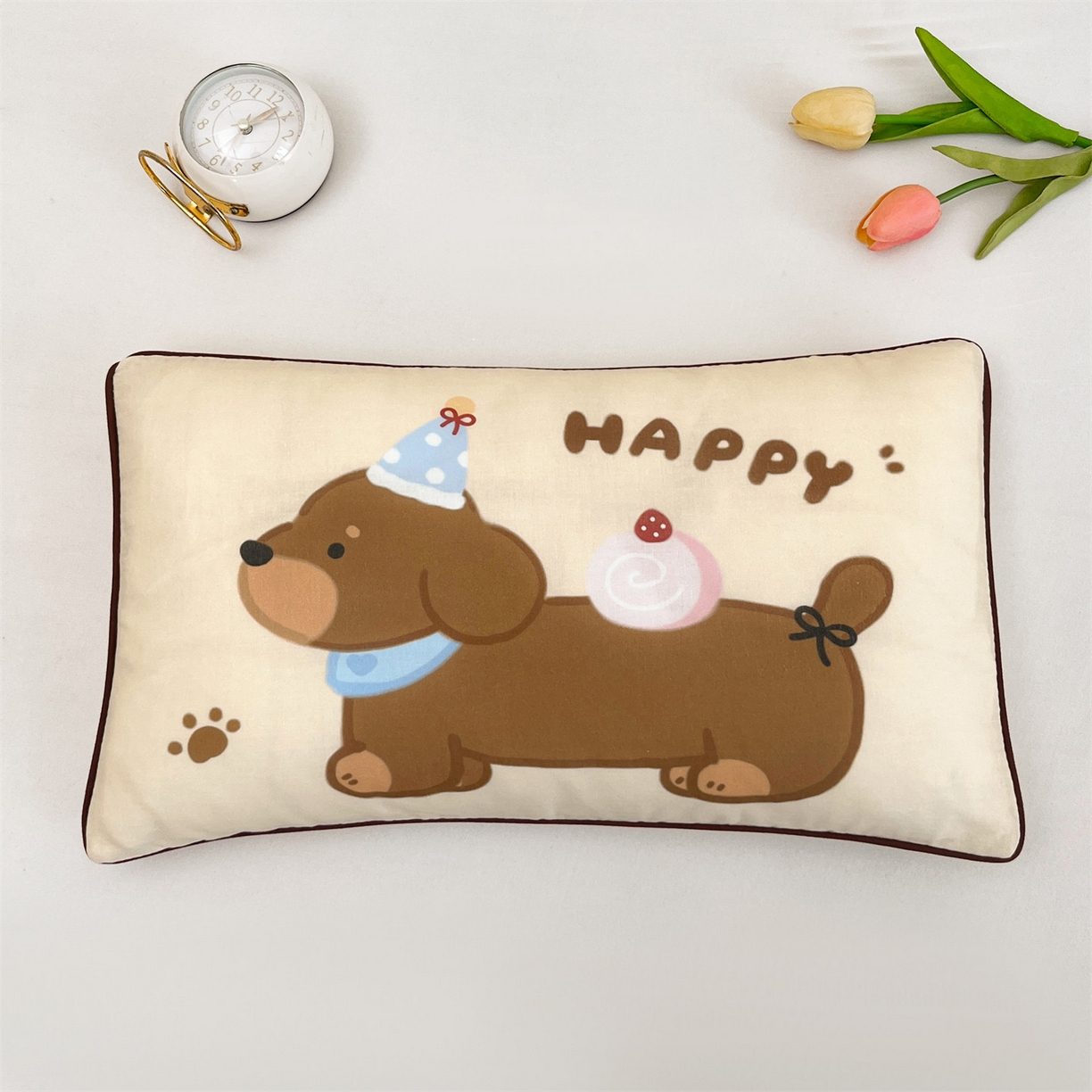 91家纺网 家纺一手货源 找家纺 雯豆家纺 2026新款全棉双层纱布枕套儿童卡通枕芯定位纯棉大版枕头套 双层纱-腊肠狗