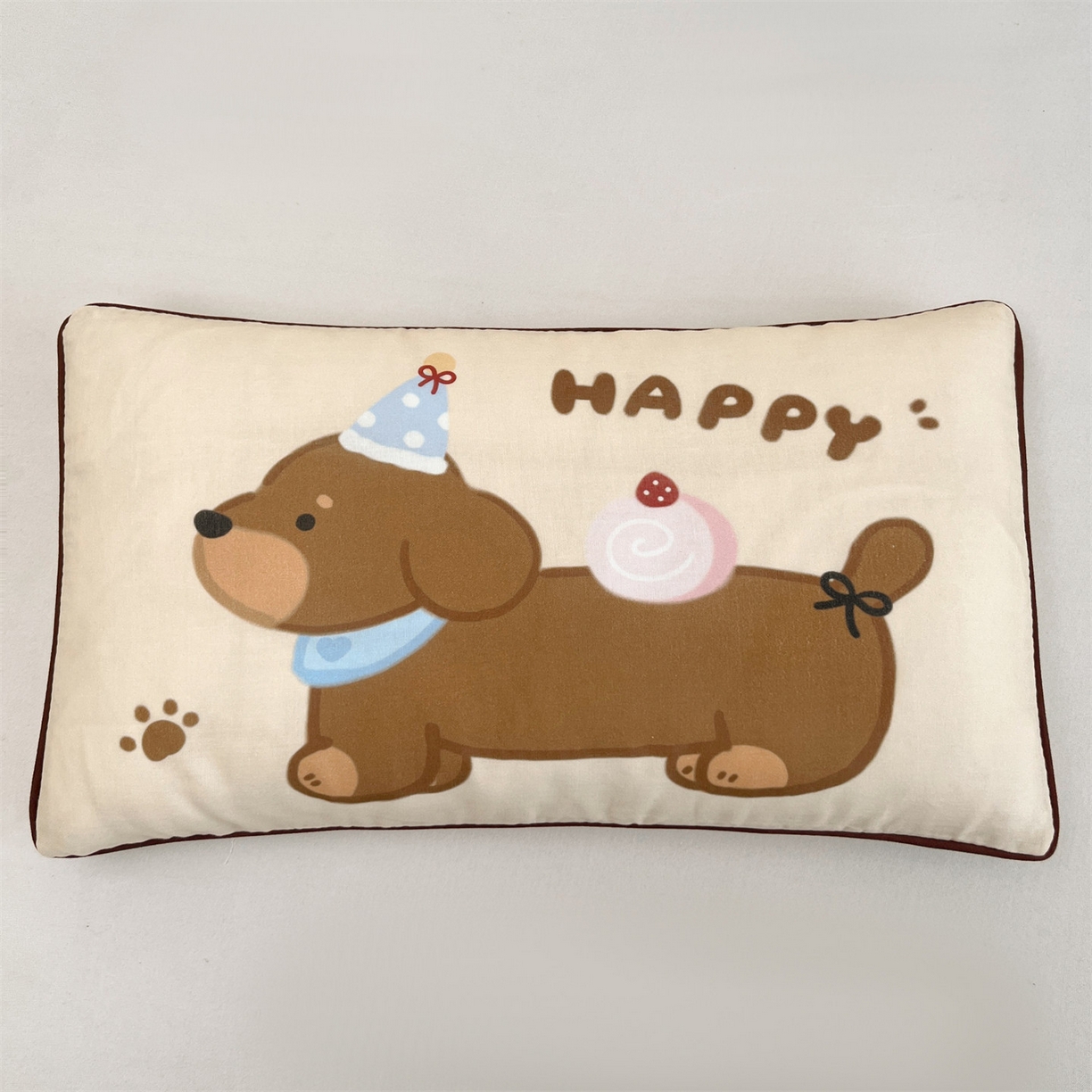 91家纺网 家纺一手货源 找家纺 雯豆家纺 2026新款全棉双层纱布枕套儿童卡通枕芯定位纯棉大版枕头套 双层纱-腊肠狗