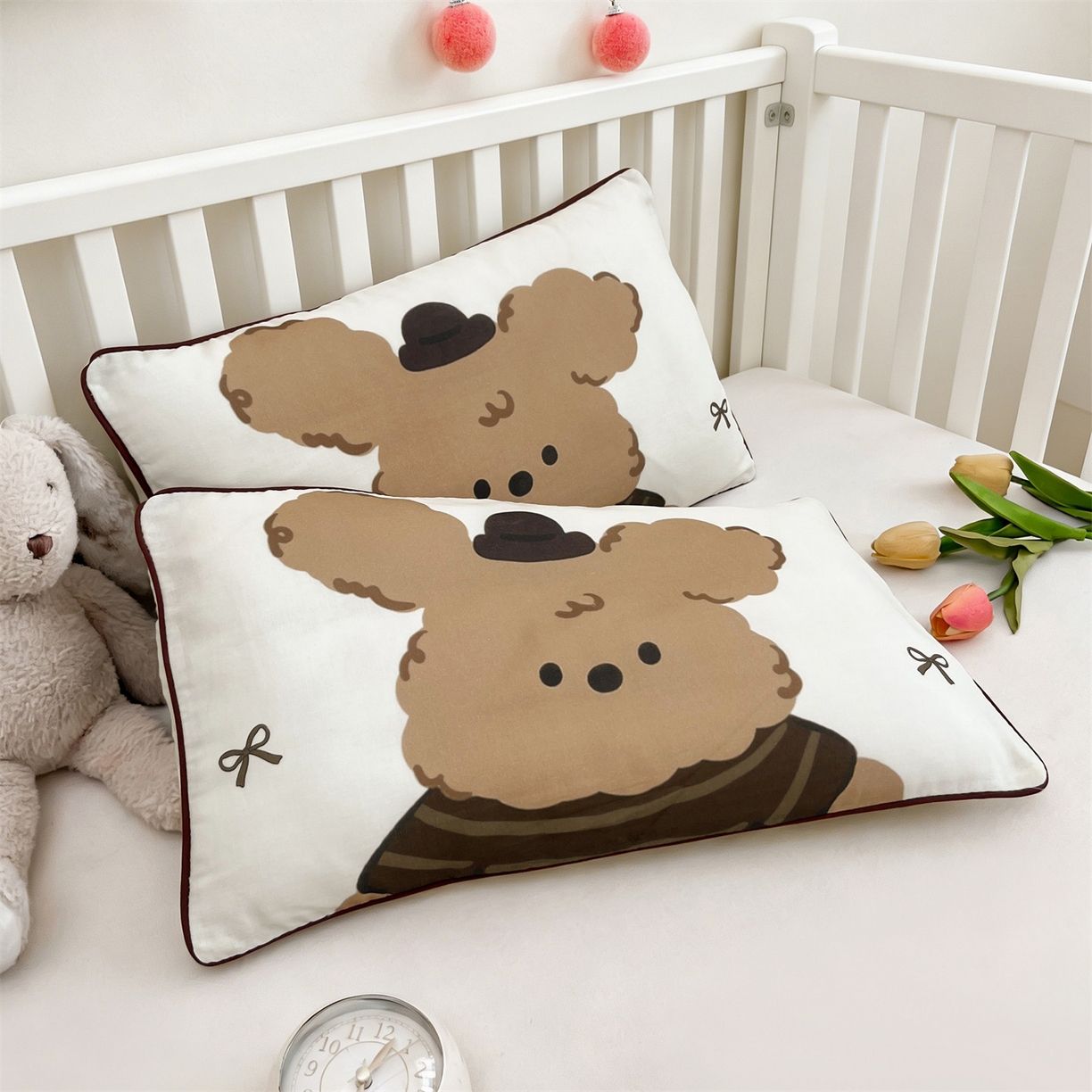 91家纺网 家纺一手货源 找家纺 雯豆家纺 2026新款全棉双层纱布枕套儿童卡通枕芯定位纯棉大版枕头套 双层纱-萌萌狗