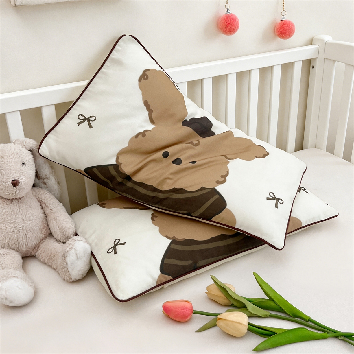 91家纺网 家纺一手货源 找家纺 雯豆家纺 2026新款全棉双层纱布枕套儿童卡通枕芯定位纯棉大版枕头套 双层纱-萌萌狗