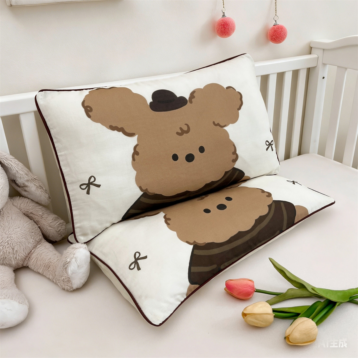 91家纺网 家纺一手货源 找家纺 雯豆家纺 2026新款全棉双层纱布枕套儿童卡通枕芯定位纯棉大版枕头套 双层纱-萌萌狗