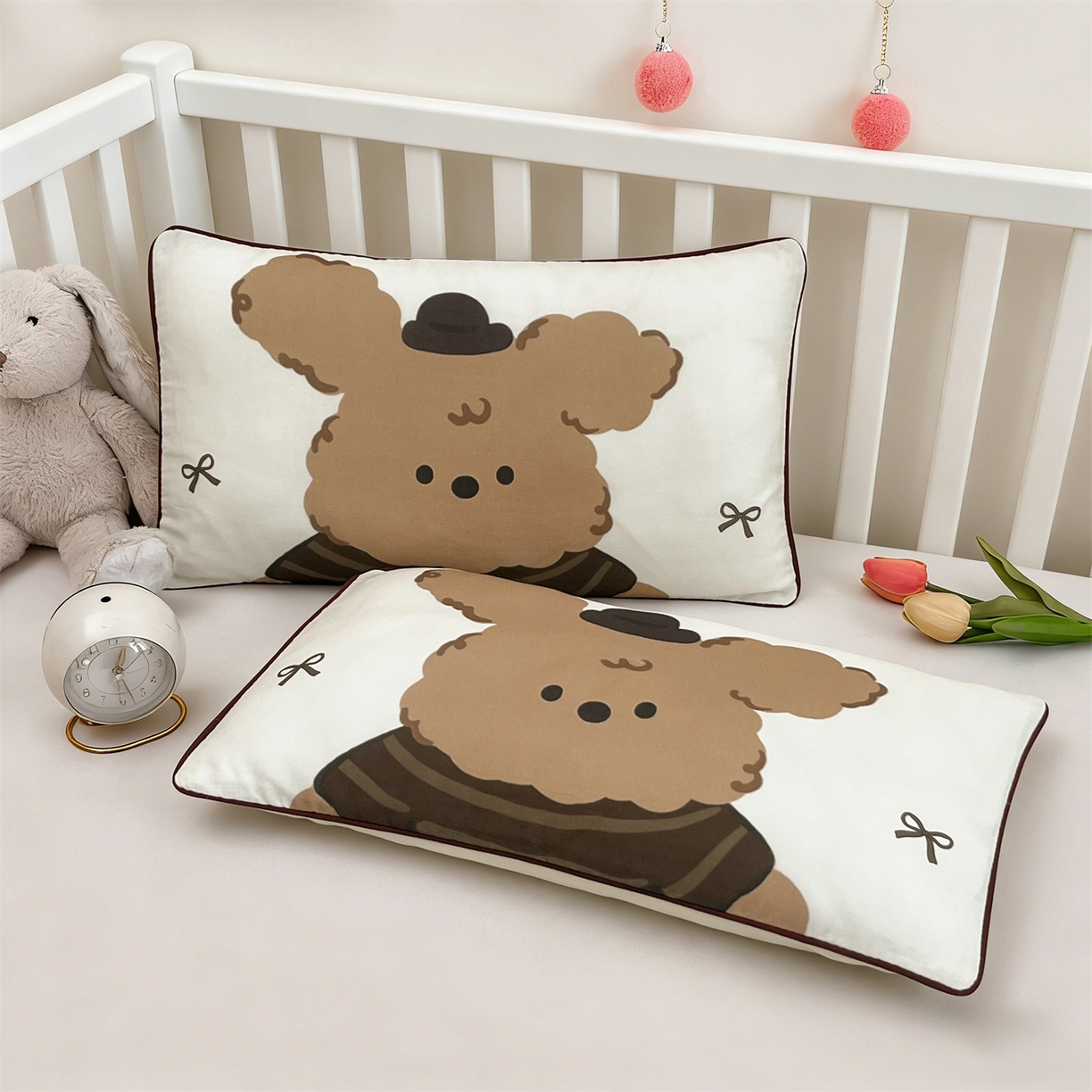 91家纺网 家纺一手货源 找家纺 雯豆家纺 2026新款全棉双层纱布枕套儿童卡通枕芯定位纯棉大版枕头套 双层纱-萌萌狗