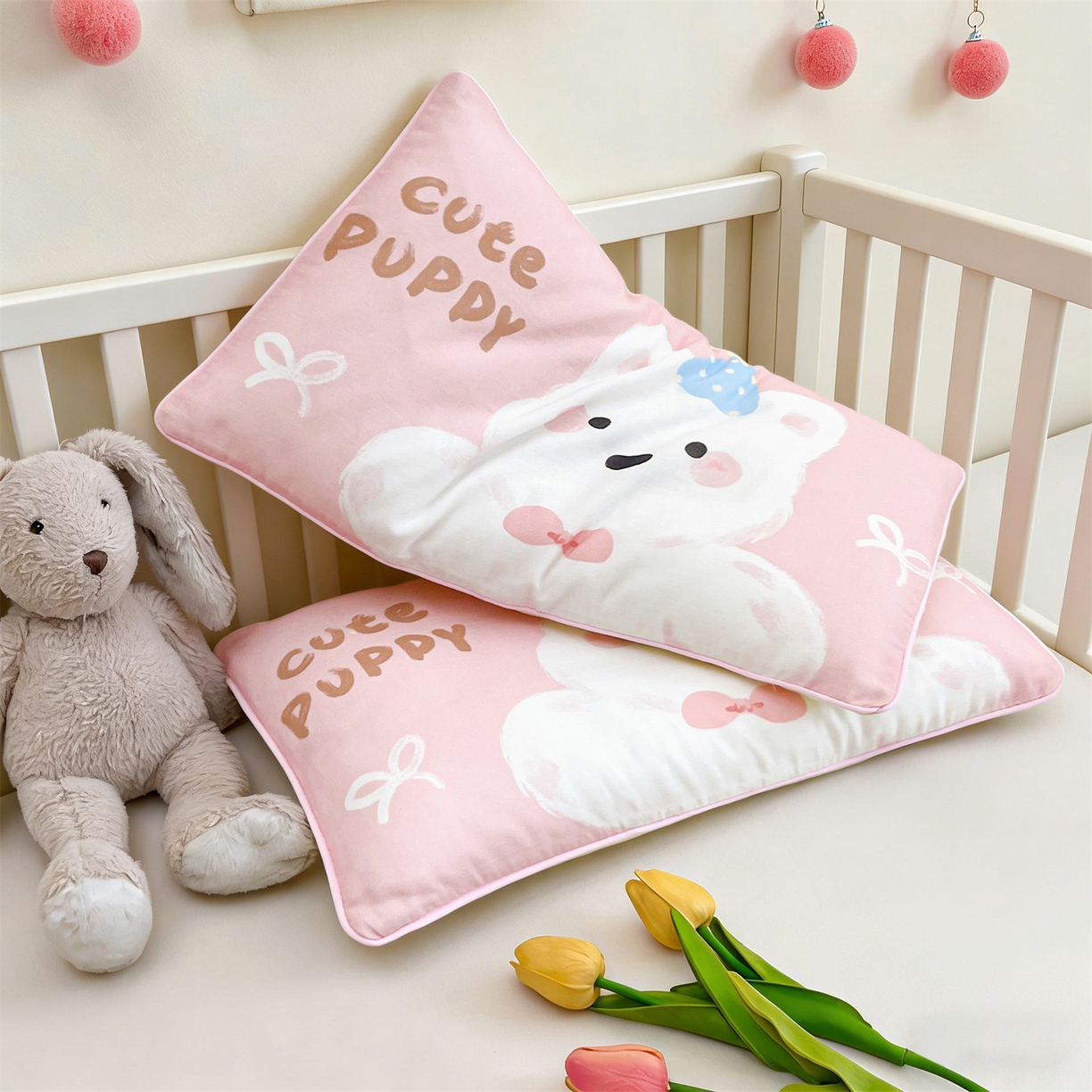 91家纺网 家纺一手货源 找家纺 雯豆家纺 2026新款全棉双层纱布枕套儿童卡通枕芯定位纯棉大版枕头套 双层纱-泡芙西高地