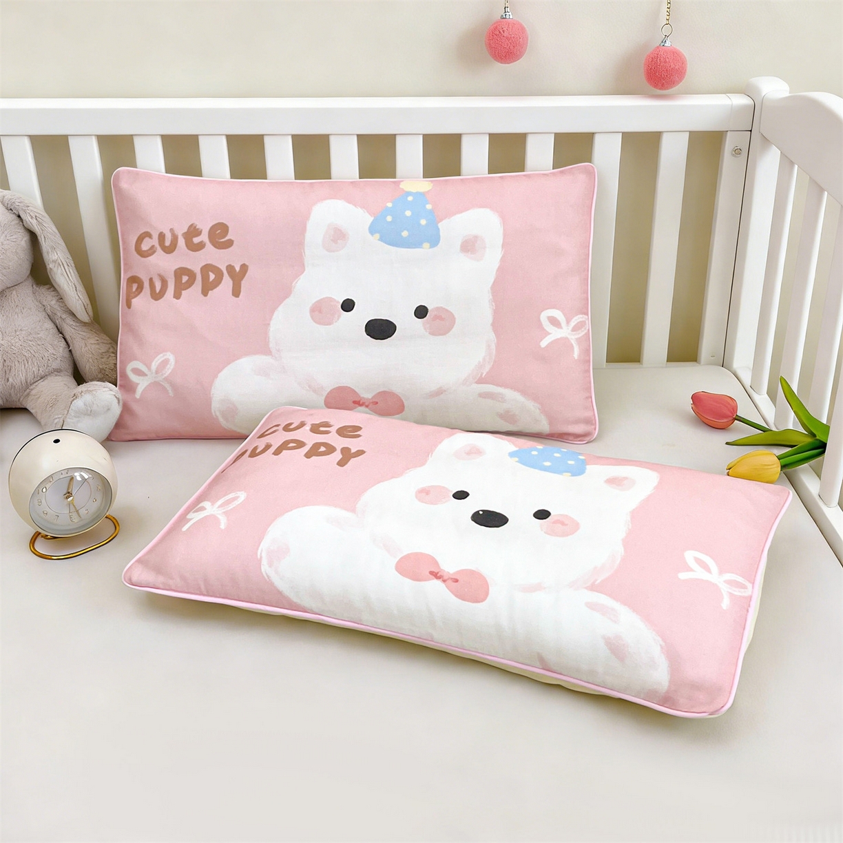 91家纺网 家纺一手货源 找家纺 雯豆家纺 2026新款全棉双层纱布枕套儿童卡通枕芯定位纯棉大版枕头套 双层纱-泡芙西高地