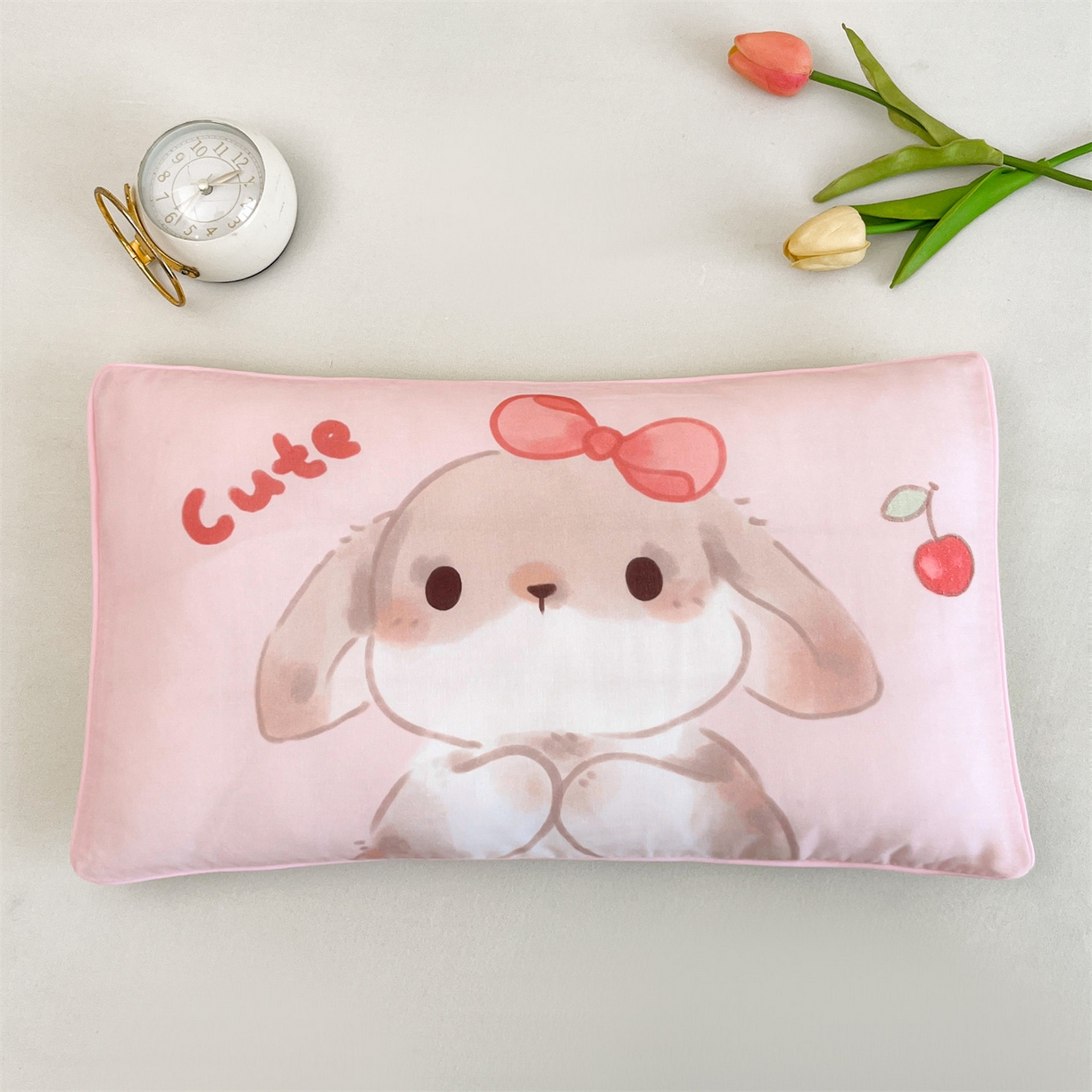 91家纺网 家纺一手货源 找家纺 雯豆家纺 2026新款全棉双层纱布枕套儿童卡通枕芯定位纯棉大版枕头套 双层纱-甜甜兔