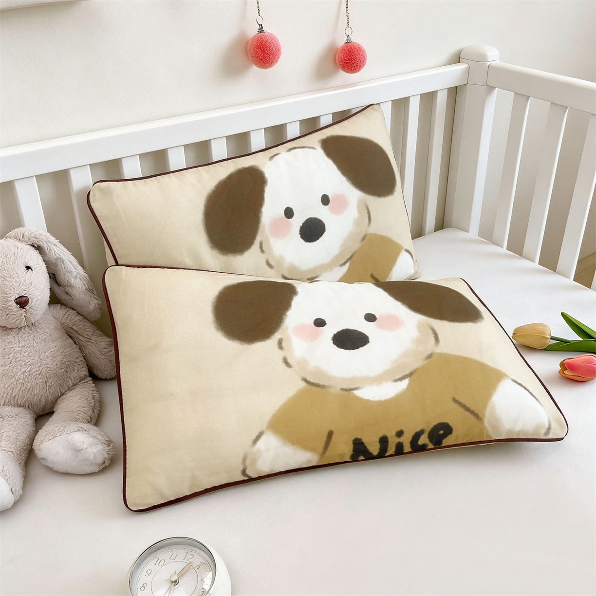 91家纺网 家纺一手货源 找家纺 雯豆家纺 2026新款全棉双层纱布枕套儿童卡通枕芯定位纯棉大版枕头套 双层纱-顽皮狗