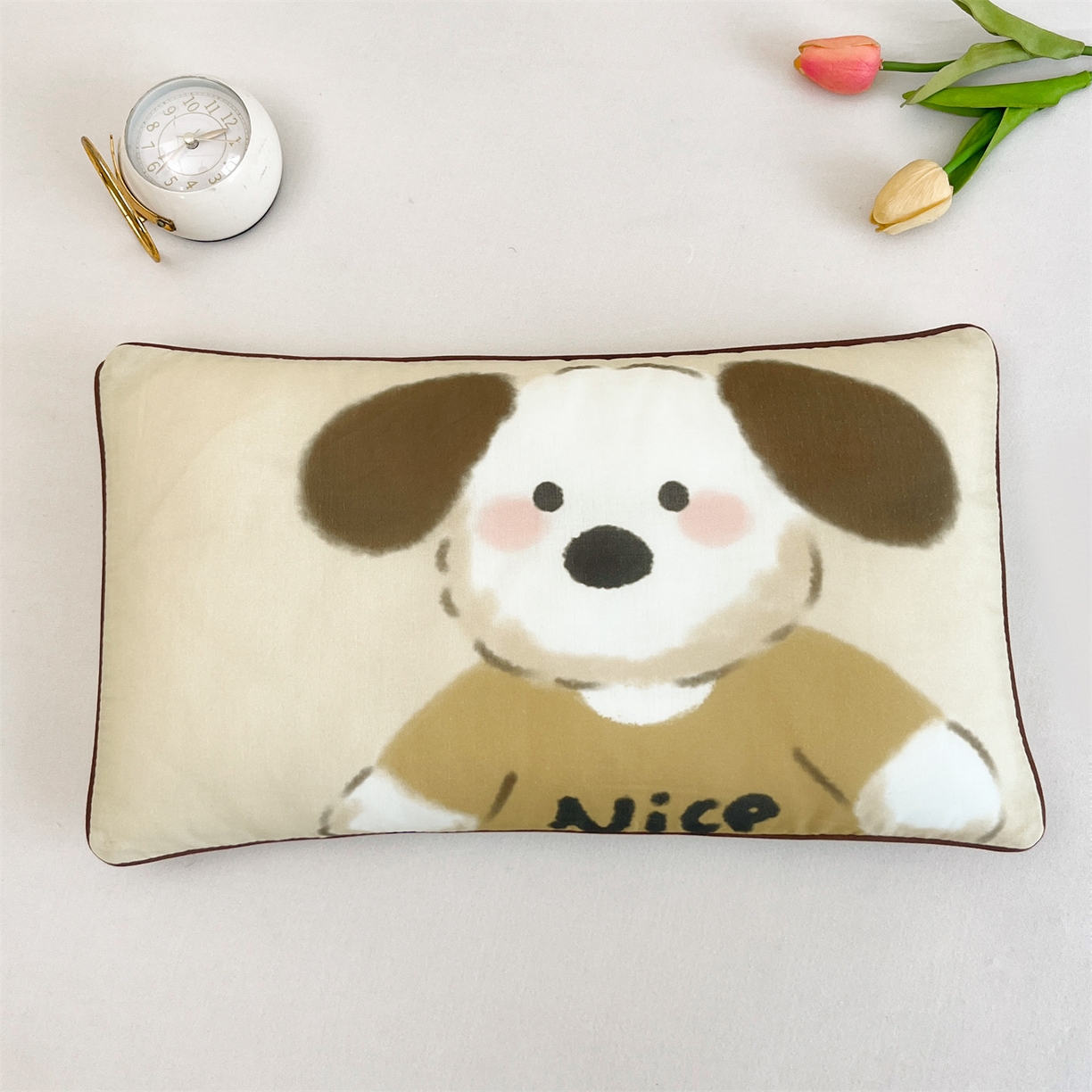 91家纺网 家纺一手货源 找家纺 雯豆家纺 2026新款全棉双层纱布枕套儿童卡通枕芯定位纯棉大版枕头套 双层纱-顽皮狗