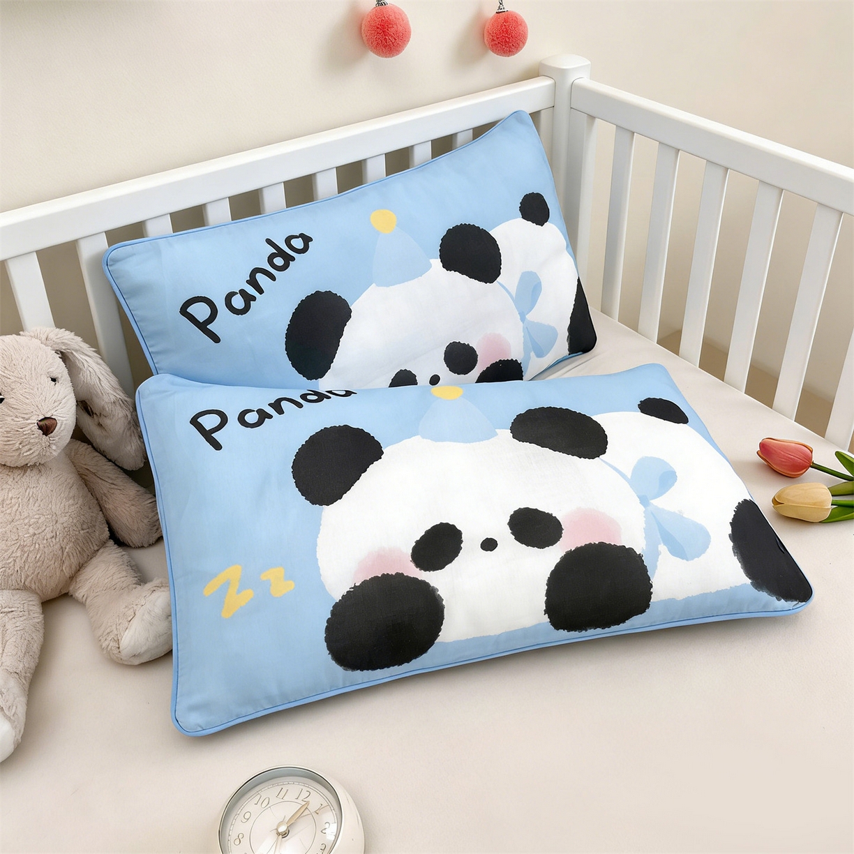 91家纺网 家纺一手货源 找家纺 雯豆家纺 2026新款全棉双层纱布枕套儿童卡通枕芯定位纯棉大版枕头套 双层纱-小熊猫