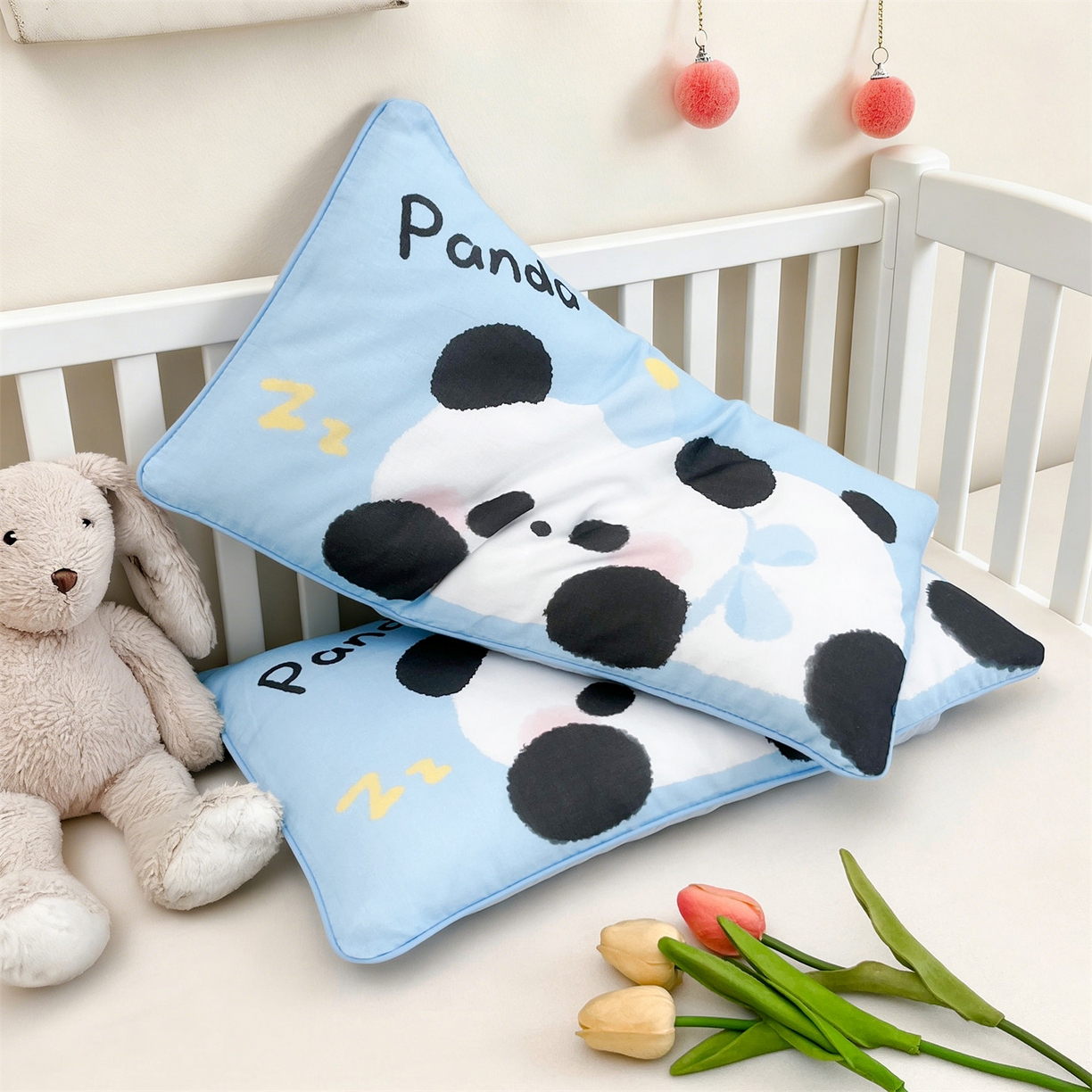 91家纺网 家纺一手货源 找家纺 雯豆家纺 2026新款全棉双层纱布枕套儿童卡通枕芯定位纯棉大版枕头套 双层纱-小熊猫