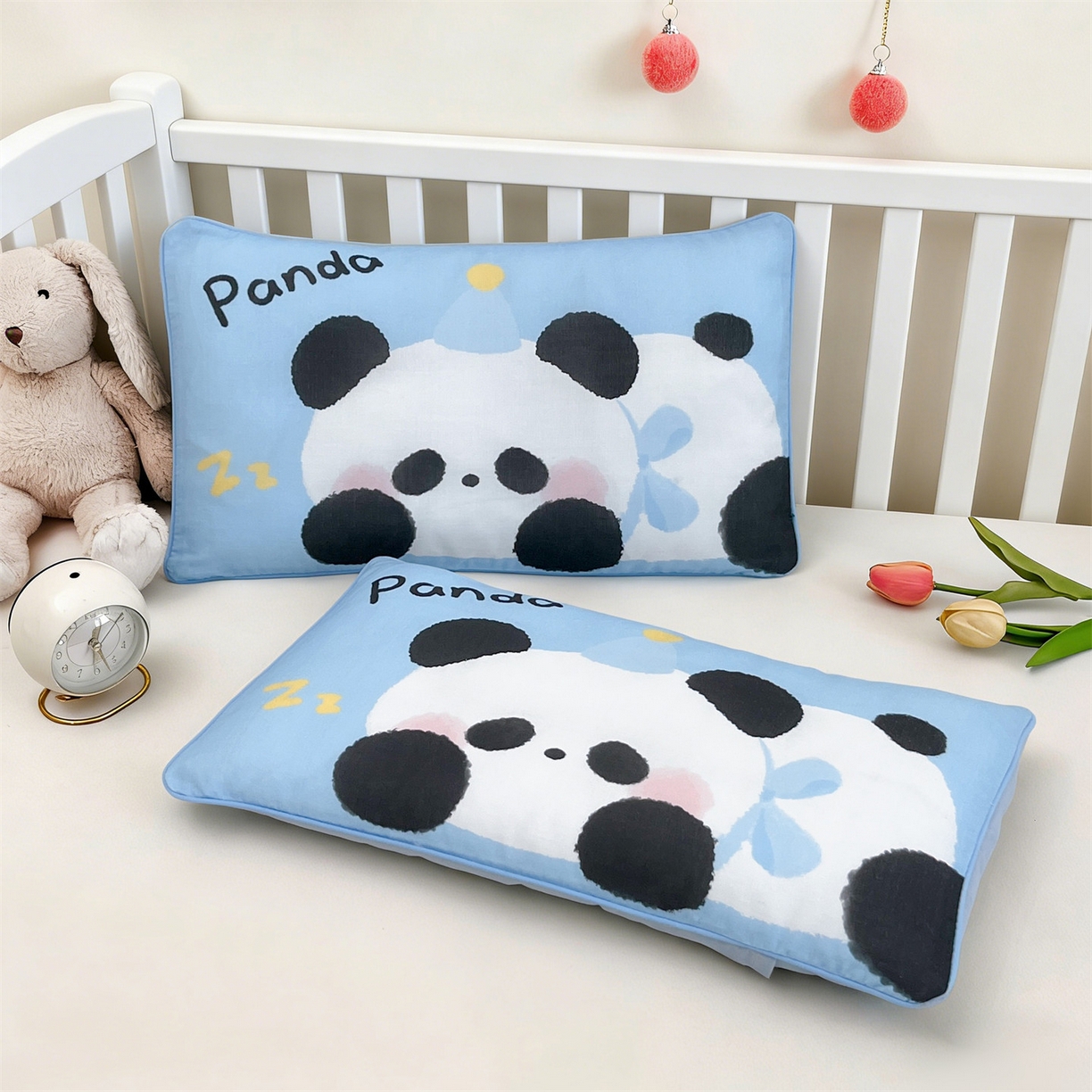 91家纺网 家纺一手货源 找家纺 雯豆家纺 2026新款全棉双层纱布枕套儿童卡通枕芯定位纯棉大版枕头套 双层纱-小熊猫