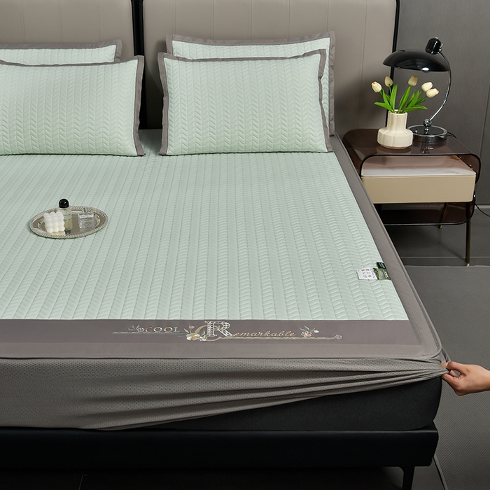 91家纺网 家纺一手货源 找家纺 小牛席业 2026新款CR冷感乳胶席（床笠款）凉席藤席冰藤席竹席空调席草席冰丝席豆豆席乳胶席三件套 CR冷感乳胶席床笠款-水绿