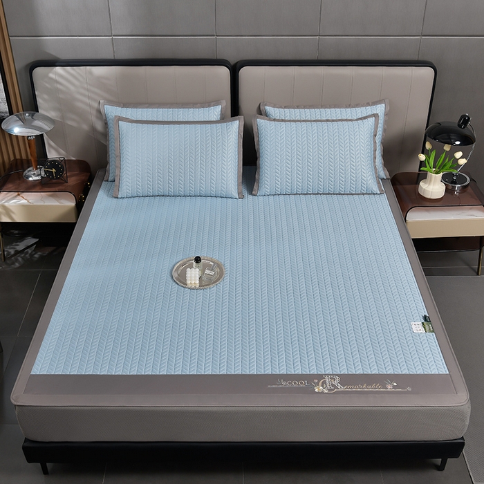 91家纺网 家纺一手货源 找家纺 小牛席业 2026新款CR冷感乳胶席（床笠款）凉席藤席冰藤席竹席空调席草席冰丝席豆豆席乳胶席三件套 CR冷感乳胶席床笠款-冰川蓝