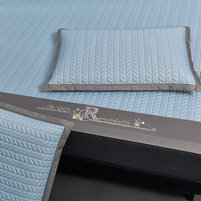 91家纺网 家纺一手货源 找家纺 小牛席业 2026新款CR冷感乳胶席（床笠款）凉席藤席冰藤席竹席空调席草席冰丝席豆豆席乳胶席三件套 CR冷感乳胶席床笠款-冰川蓝