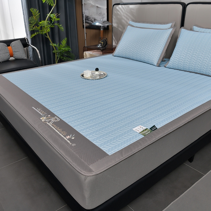 91家纺网 家纺一手货源 找家纺 小牛席业 2026新款CR冷感乳胶席（床笠款）凉席藤席冰藤席竹席空调席草席冰丝席豆豆席乳胶席三件套 CR冷感乳胶席床笠款-冰川蓝