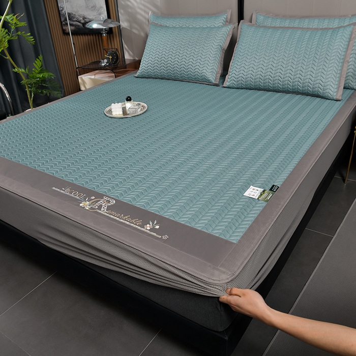 91家纺网 家纺一手货源 找家纺 小牛席业 2026新款CR冷感乳胶席（床笠款）凉席藤席冰藤席竹席空调席草席冰丝席豆豆席乳胶席三件套 CR冷感乳胶席床笠款-宝石蓝