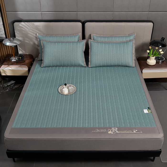 91家纺网 家纺一手货源 找家纺 小牛席业 2026新款CR冷感乳胶席（床笠款）凉席藤席冰藤席竹席空调席草席冰丝席豆豆席乳胶席三件套 CR冷感乳胶席床笠款-宝石蓝