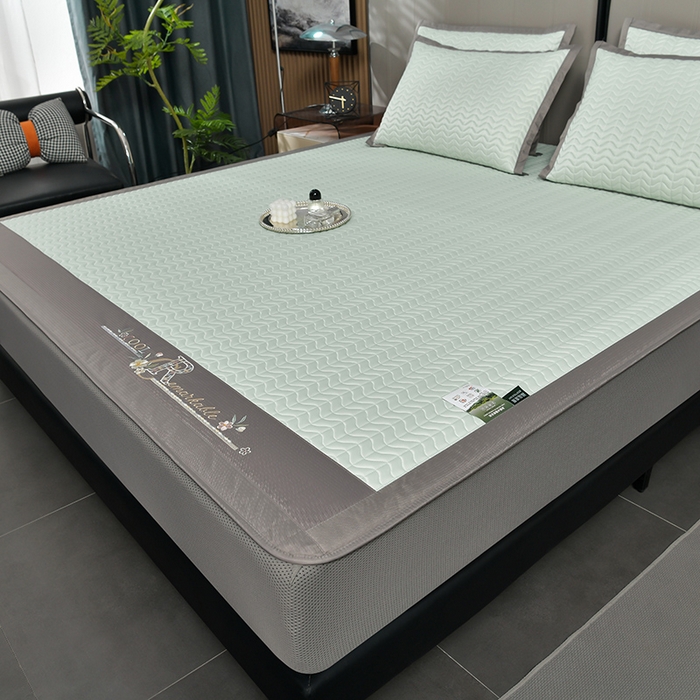 91家纺网 家纺一手货源 找家纺 小牛席业 2026新款CR冷感乳胶席（床笠款）凉席藤席冰藤席竹席空调席草席冰丝席豆豆席乳胶席三件套 CR冷感乳胶席床笠款-水绿