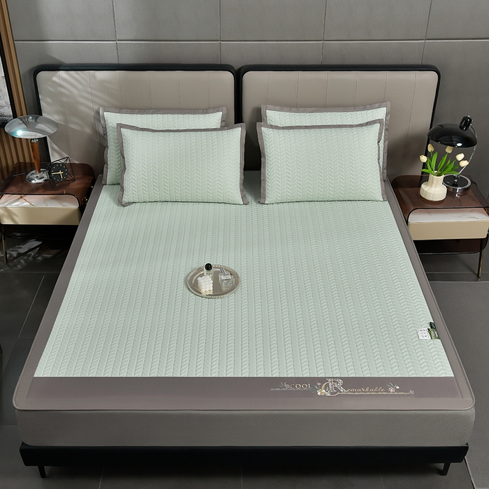 91家纺网 家纺一手货源 找家纺 小牛席业 2026新款CR冷感乳胶席（床笠款）凉席藤席冰藤席竹席空调席草席冰丝席豆豆席乳胶席三件套 CR冷感乳胶席床笠款-水绿