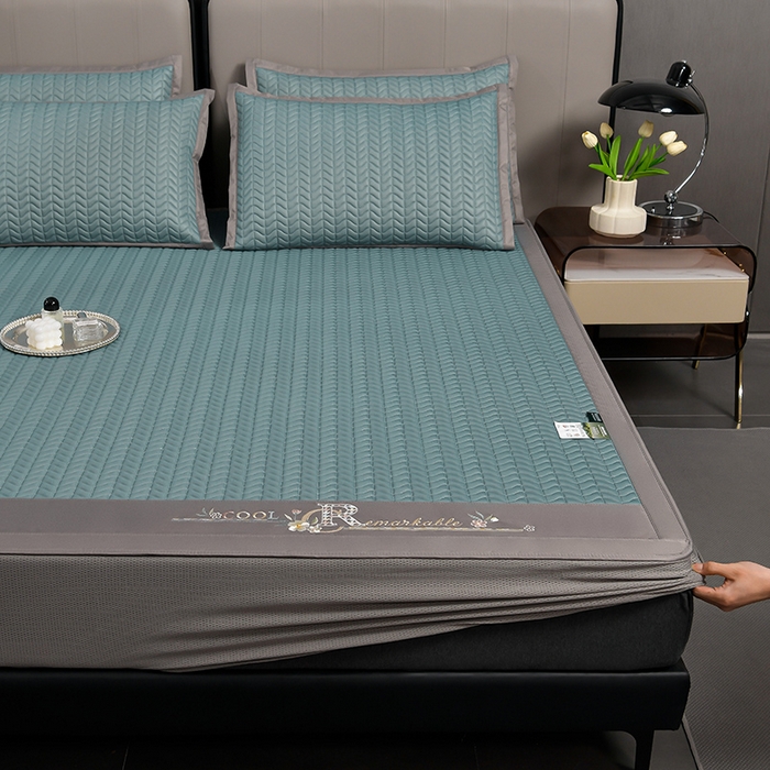 小牛席业 2026新款CR冷感乳胶席（床笠款）凉席藤席冰藤席竹席空调席草席冰丝席豆豆席乳胶席三件套 CR冷感乳胶席床笠款-宝石蓝