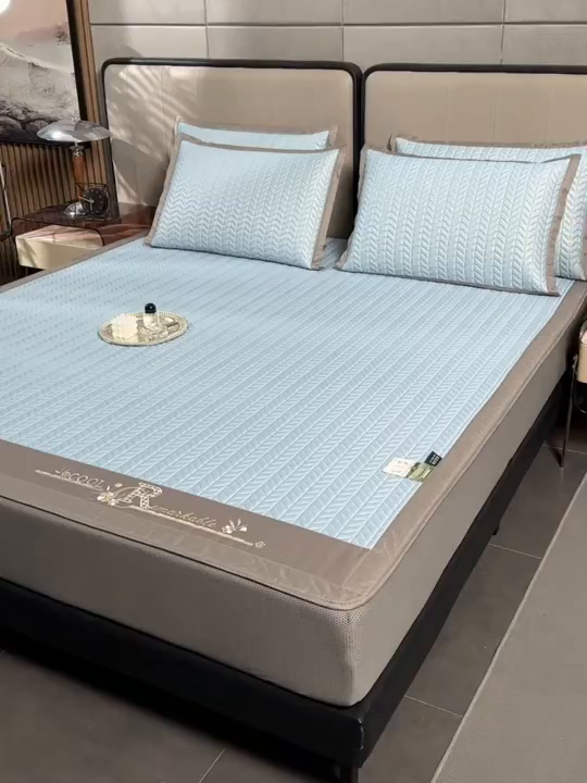 91家纺网 家纺一手货源 找家纺 小牛席业 2026新款CR冷感乳胶席（床笠款）凉席藤席冰藤席竹席空调席草席冰丝席豆豆席乳胶席三件套 CR冷感乳胶席床笠款-冰川蓝