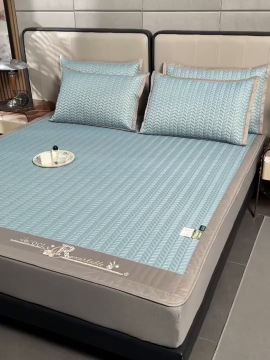 91家纺网 家纺一手货源 找家纺 小牛席业 2026新款CR冷感乳胶席（床笠款）凉席藤席冰藤席竹席空调席草席冰丝席豆豆席乳胶席三件套 CR冷感乳胶席床笠款-宝石蓝