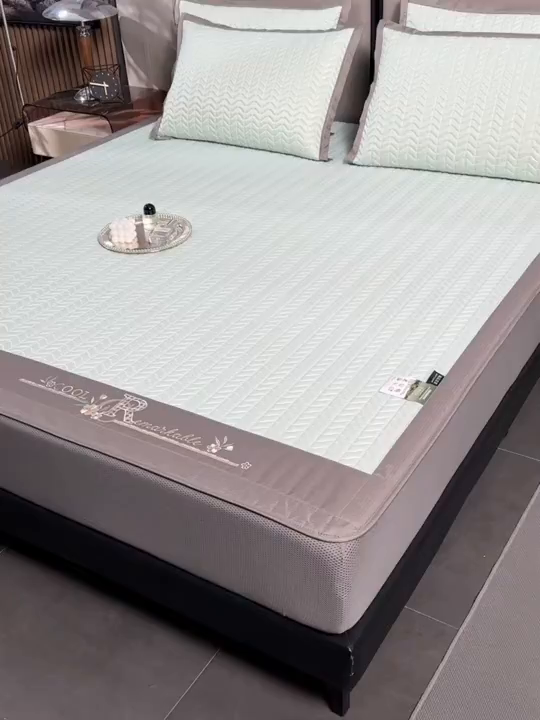 91家纺网 家纺一手货源 找家纺 小牛席业 2026新款CR冷感乳胶席（床笠款）凉席藤席冰藤席竹席空调席草席冰丝席豆豆席乳胶席三件套 CR冷感乳胶席床笠款-水绿