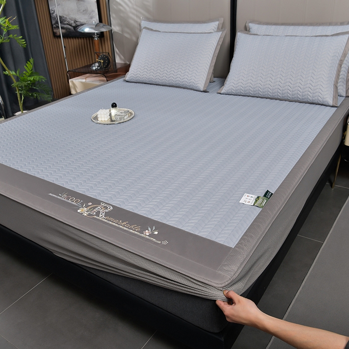 91家纺网 家纺一手货源 找家纺 小牛席业 2026新款CR冷感乳胶席（床笠款）凉席藤席冰藤席竹席空调席草席冰丝席豆豆席乳胶席三件套 CR冷感乳胶席床笠款-浅灰