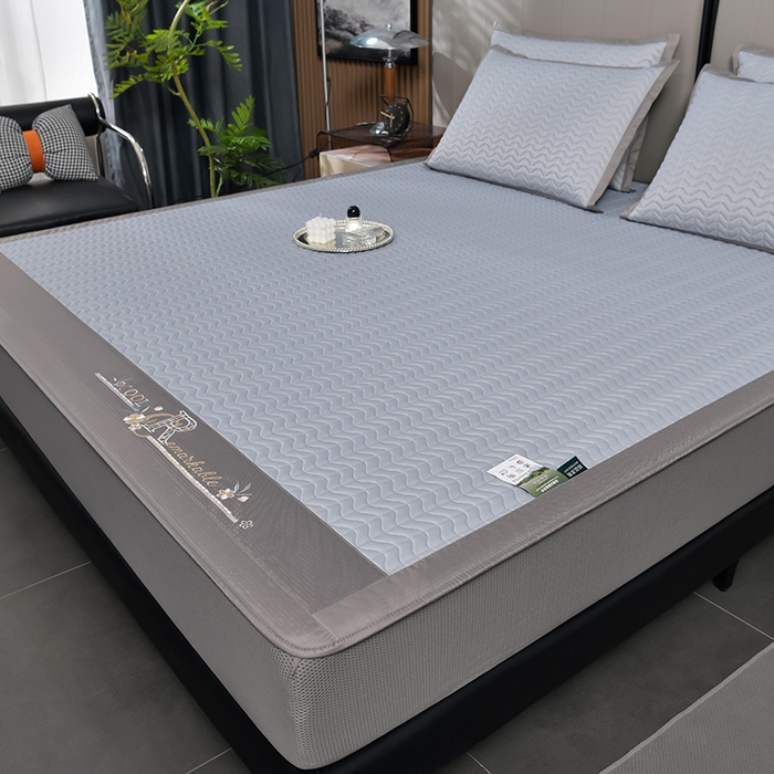 91家纺网 家纺一手货源 找家纺 小牛席业 2026新款CR冷感乳胶席（床笠款）凉席藤席冰藤席竹席空调席草席冰丝席豆豆席乳胶席三件套 CR冷感乳胶席床笠款-浅灰