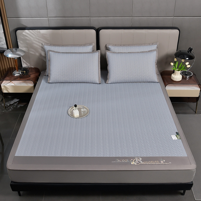 91家纺网 家纺一手货源 找家纺 小牛席业 2026新款CR冷感乳胶席（床笠款）凉席藤席冰藤席竹席空调席草席冰丝席豆豆席乳胶席三件套 CR冷感乳胶席床笠款-浅灰