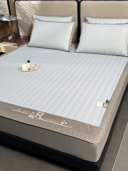 91家纺网 家纺一手货源 找家纺 小牛席业 2026新款CR冷感乳胶席（床笠款）凉席藤席冰藤席竹席空调席草席冰丝席豆豆席乳胶席三件套 CR冷感乳胶席床笠款-浅灰