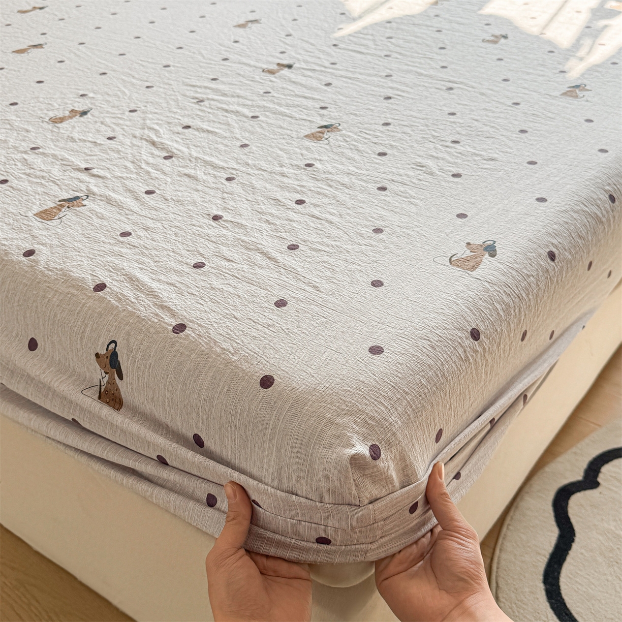 91家纺网 家纺一手货源 找家纺 （总）雯豆家纺 2026春夏新款色织提花单层床笠三件套印花小清新卡通床罩,色织提花-点点狗（灰）,色织-湖水蓝,色织-玫瑰粉,色织-抹茶绿,色织-牛仔蓝,色织-葡萄青,色织提花-邦尼熊,色织提花-蝶恋花,色织提花-敏敏,色织提花-俏佳人,色织提花-素锦灰,色织提花-星星狗,色织提花-幸运狗,色织提花-烟茶