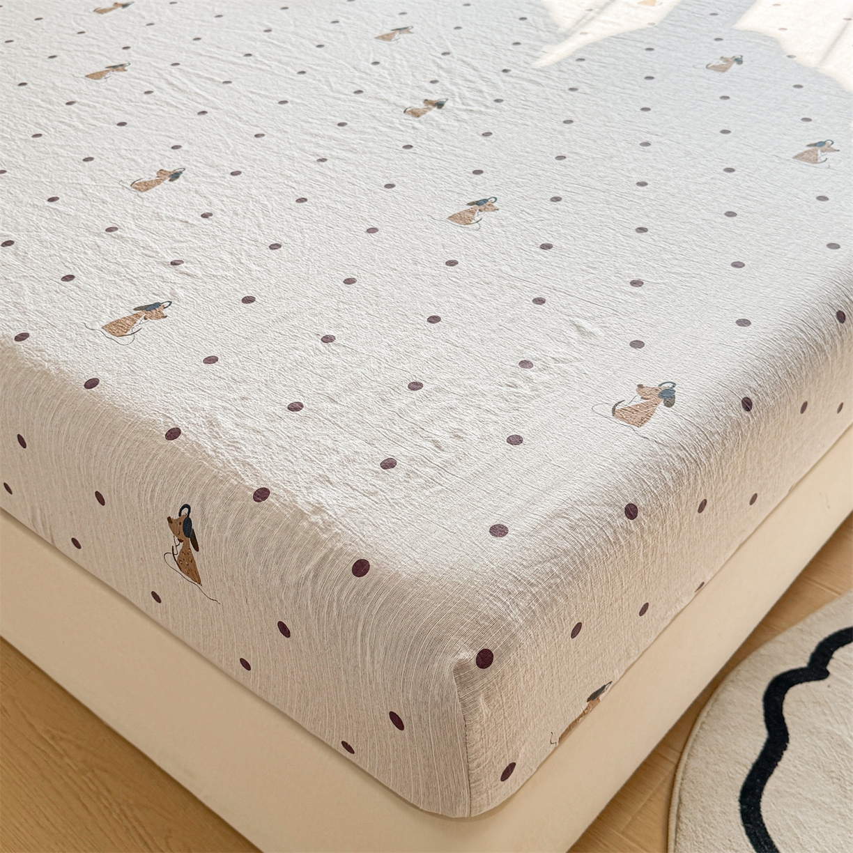 91家纺网 家纺一手货源 找家纺 （总）雯豆家纺 2026春夏新款色织提花单层床笠三件套印花小清新卡通床罩