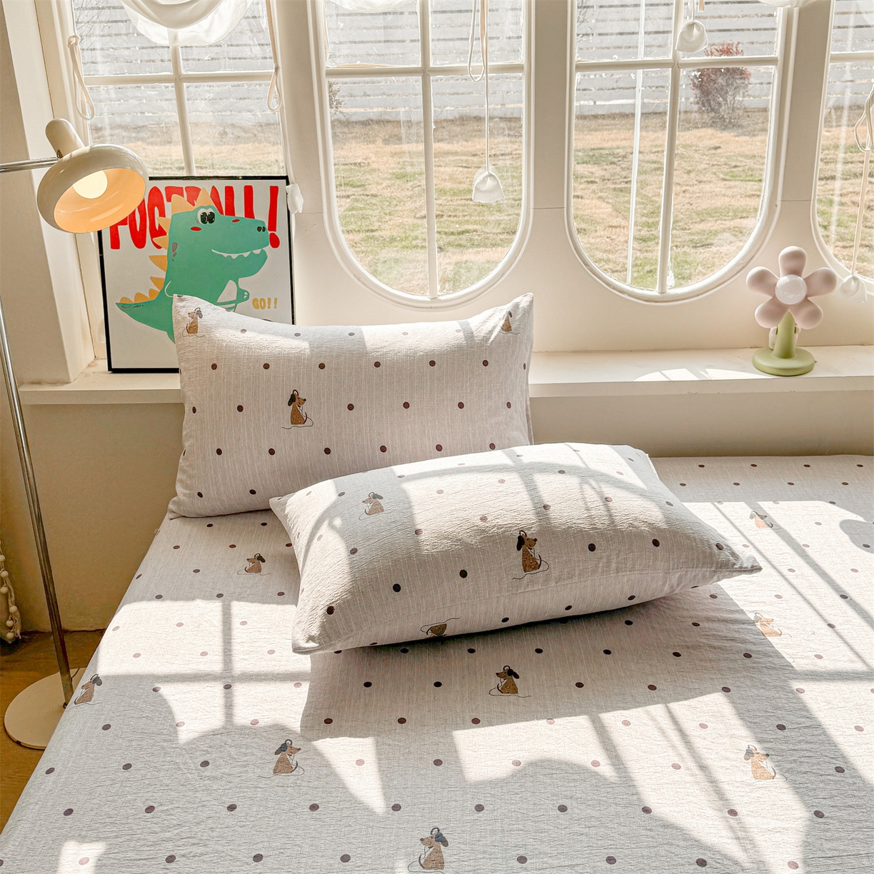 91家纺网 家纺一手货源 找家纺 （总）雯豆家纺 2026春夏新款色织提花单层床笠三件套印花小清新卡通床罩