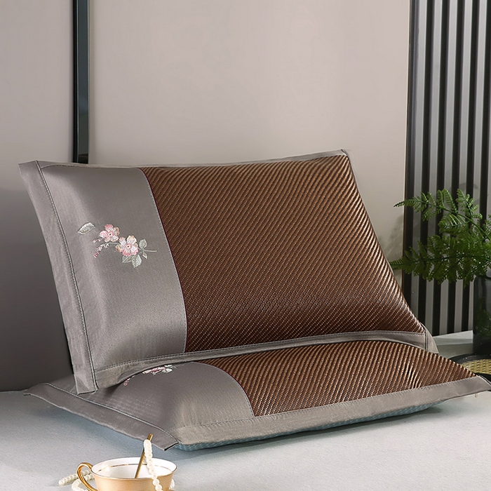 91家纺网 家纺一手货源 找家纺 小牛席业 2026新款冰藤夏凉枕【中式刺绣】系列枕套凉枕套夏天枕套冰丝枕套竹枕套藤枕套冰藤枕套 中式刺绣冰藤夏凉枕（斜纹冰藤黑咖）