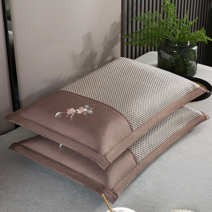 91家纺网 家纺一手货源 找家纺 小牛席业 2026新款冰藤夏凉枕【中式刺绣】系列枕套凉枕套夏天枕套冰丝枕套竹枕套藤枕套冰藤枕套 中式刺绣冰藤夏凉枕（大冰藤香槟）