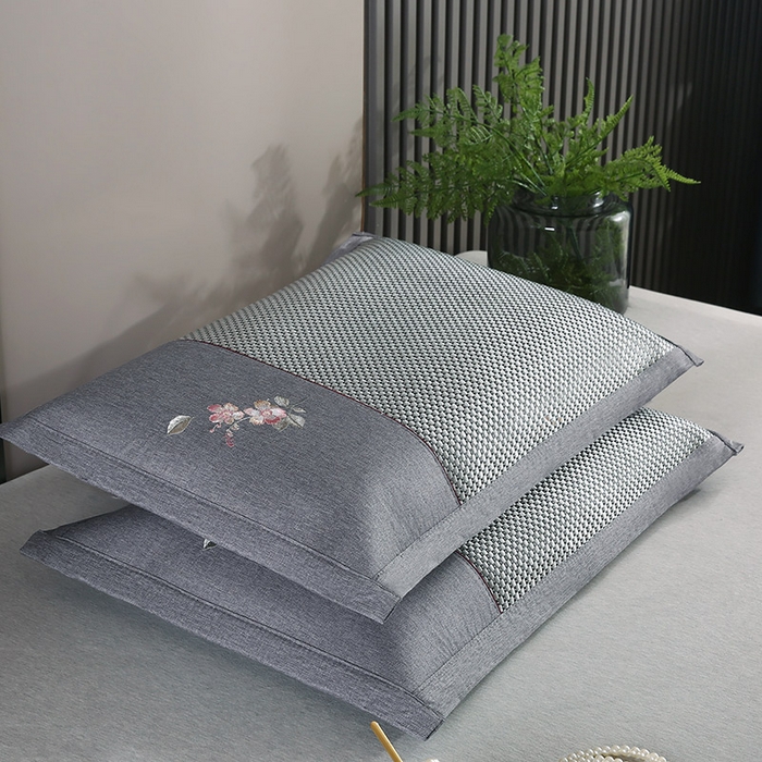 91家纺网 家纺一手货源 找家纺 小牛席业 2026新款冰藤夏凉枕【中式刺绣】系列枕套凉枕套夏天枕套冰丝枕套竹枕套藤枕套冰藤枕套 中式刺绣冰藤夏凉枕（大冰藤黑咖）