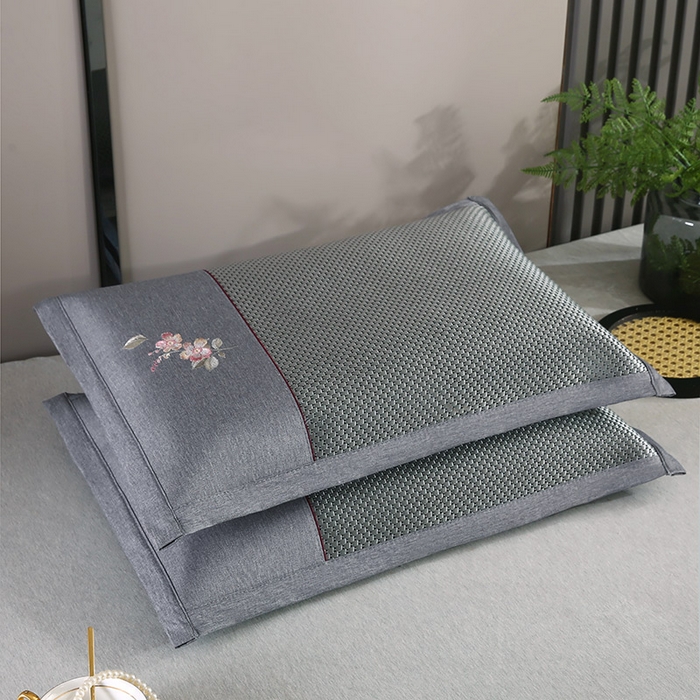 91家纺网 家纺一手货源 找家纺 小牛席业 2026新款冰藤夏凉枕【中式刺绣】系列枕套凉枕套夏天枕套冰丝枕套竹枕套藤枕套冰藤枕套 中式刺绣冰藤夏凉枕（大冰藤黑咖）