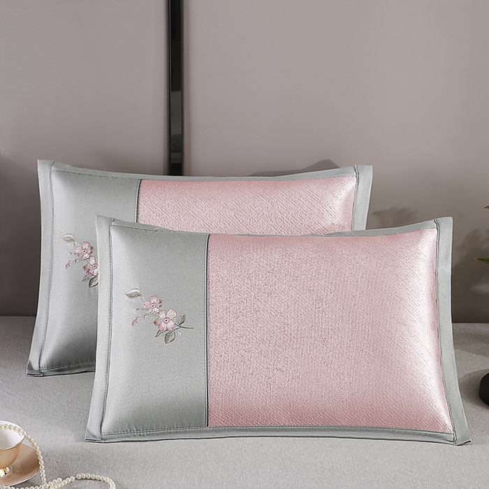 小牛席业 2026新款冰藤夏凉枕【中式刺绣】系列枕套凉枕套夏天枕套冰丝枕套竹枕套藤枕套冰藤枕套 中式刺绣冰藤夏凉枕（小斜纹冰藤粉色）