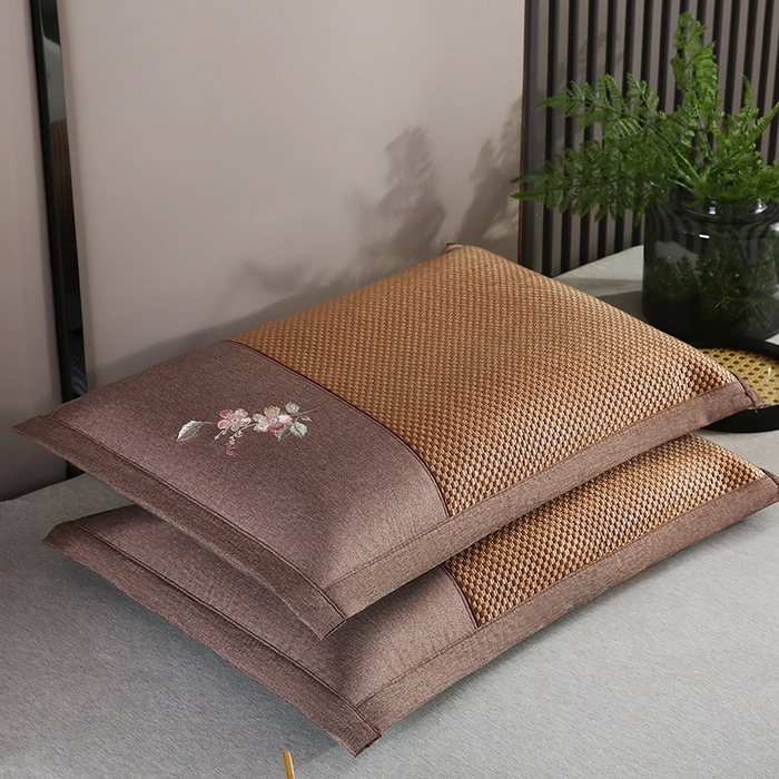 91家纺网 家纺一手货源 找家纺 小牛席业 2026新款冰藤夏凉枕【中式刺绣】系列枕套凉枕套夏天枕套冰丝枕套竹枕套藤枕套冰藤枕套 中式刺绣冰藤夏凉枕（大冰藤咖色）