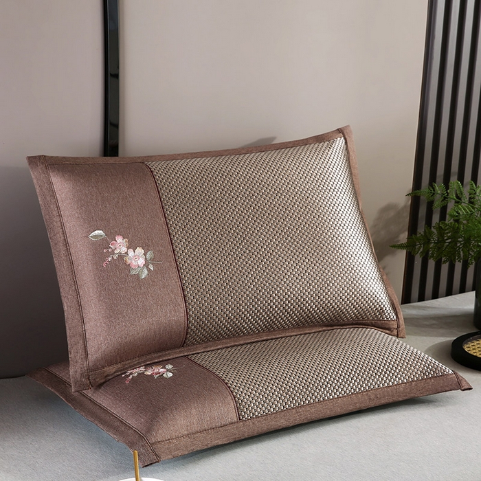 91家纺网 家纺一手货源 找家纺 小牛席业 2026新款冰藤夏凉枕【中式刺绣】系列枕套凉枕套夏天枕套冰丝枕套竹枕套藤枕套冰藤枕套 中式刺绣冰藤夏凉枕（大冰藤香槟）