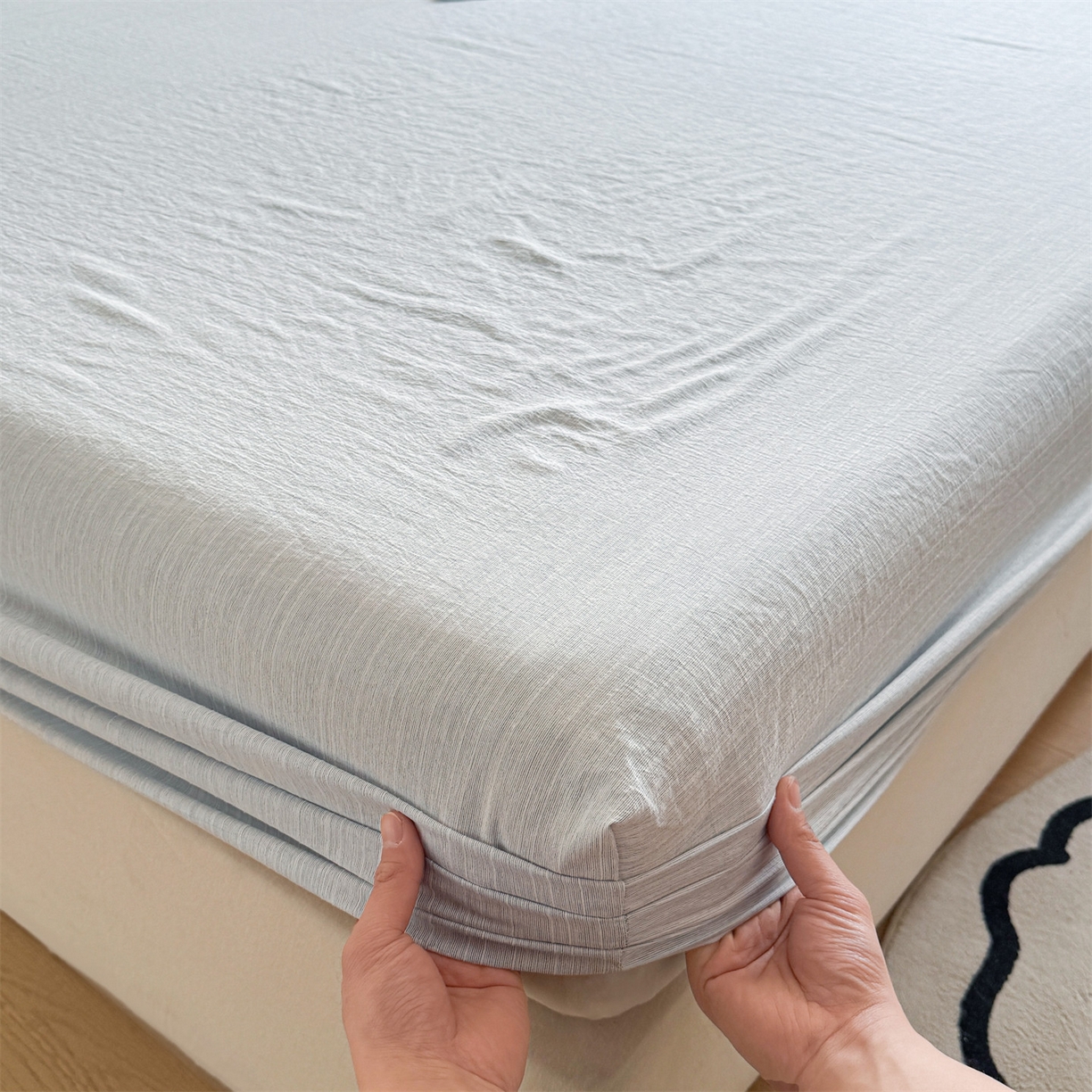 91家纺网 家纺一手货源 找家纺 （总）雯豆家纺 2026春夏新款色织提花单层床笠三件套印花小清新卡通床罩