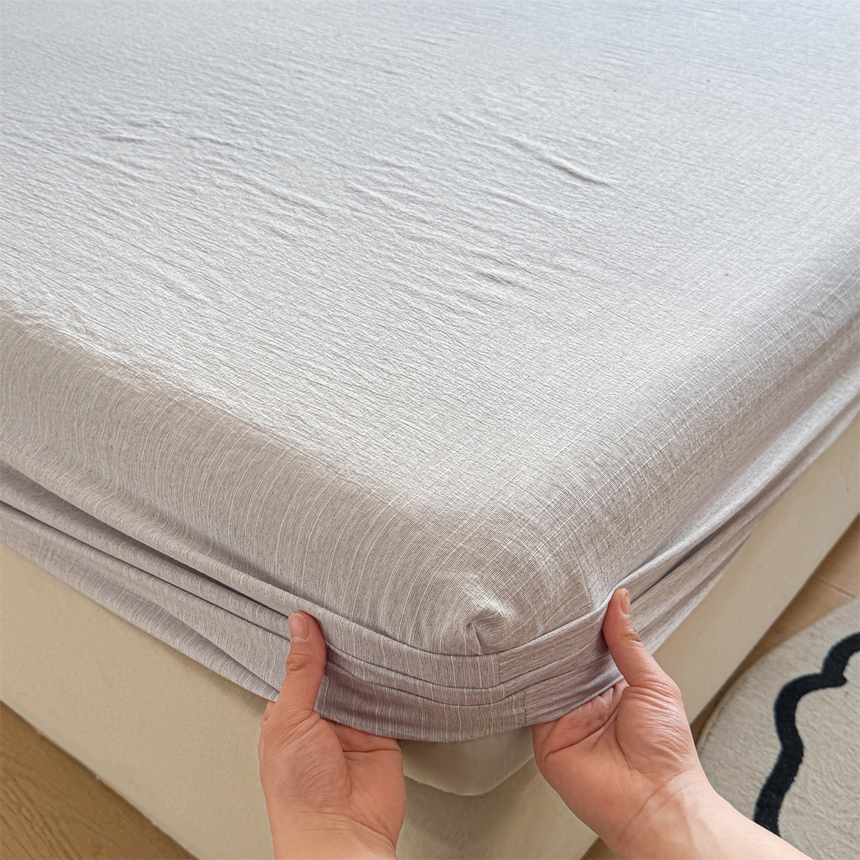 91家纺网 家纺一手货源 找家纺 （总）雯豆家纺 2026春夏新款色织提花单层床笠三件套印花小清新卡通床罩