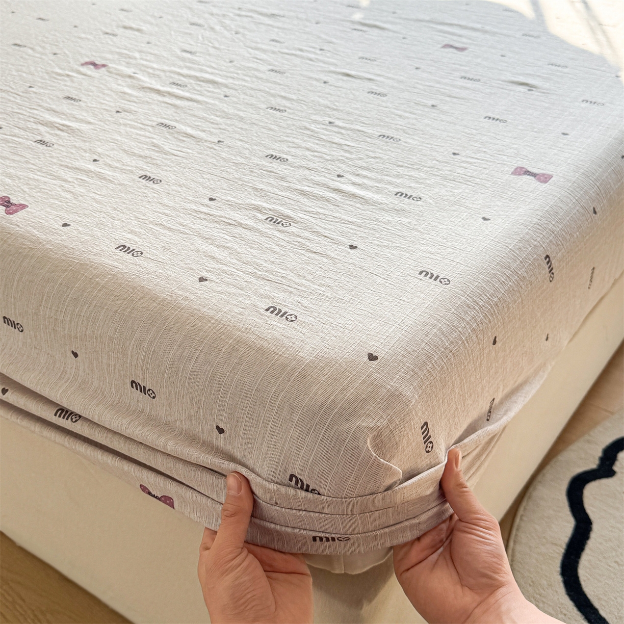 91家纺网 家纺一手货源 找家纺 （总）雯豆家纺 2026春夏新款色织提花单层床笠三件套印花小清新卡通床罩